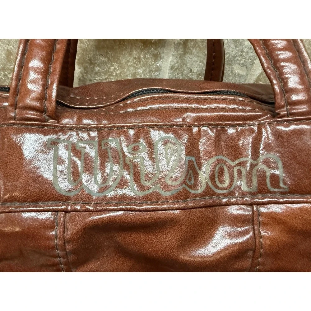 Vtg Wilson Faux Vegan Brown Leather Sports Duffle Carry On Gym Travel Bag RARE